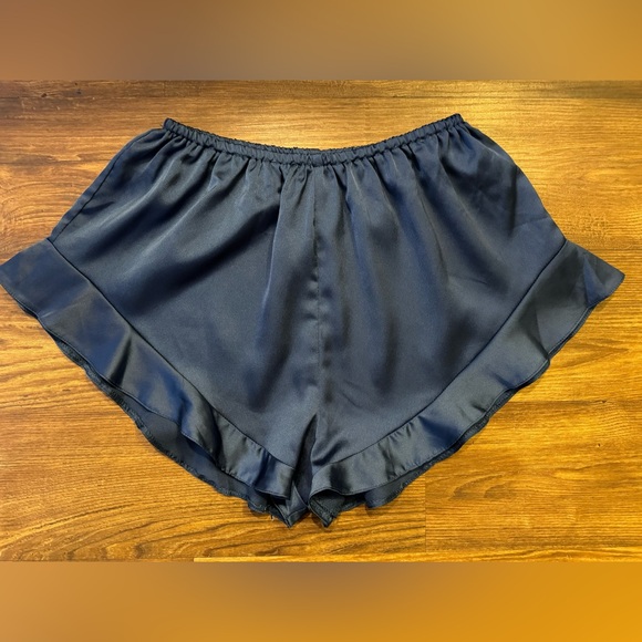 MISSGUIDED Satin Pajama Shorts with frill in navy blue size 4 - Picture 3 of 6